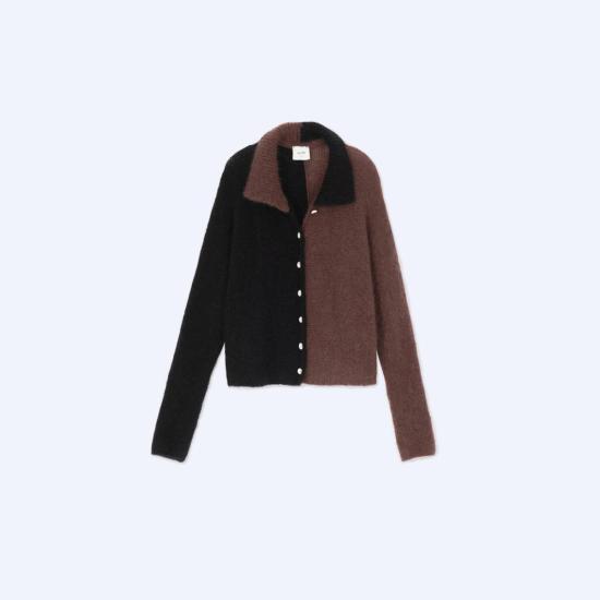  알리지 가디건 알리시 A4032 컬러블록 모헤어  초콜릿 네로 컬러블록 - ALYSI