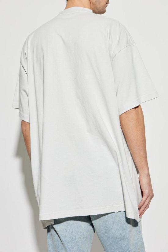  발렌시아가 반팔 티셔츠 라이트 그레이 코튼 오버사이즈 티셔츠 더티화이트블랙 - BALENCIAGA