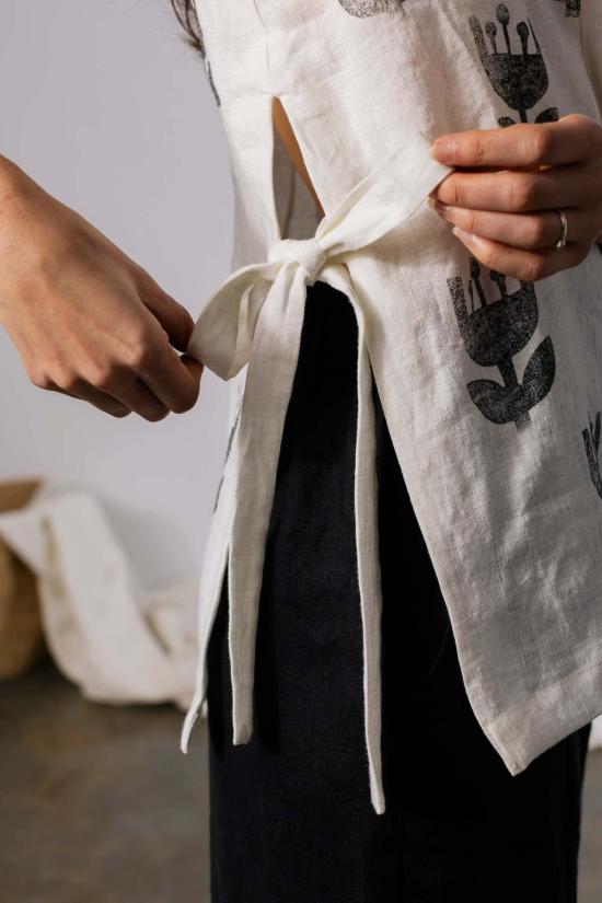  파뮤트 어패럴 민소매 티셔츠 파무트 어패럴 USA 마에바 탑 블록 프린트 린넨 - PAMUT APPAREL