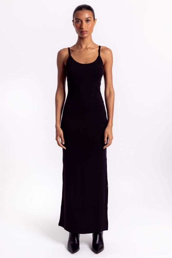  오가닉 베이직스 롱 원피스 소프트 맥시 슬립 드레스 블랙