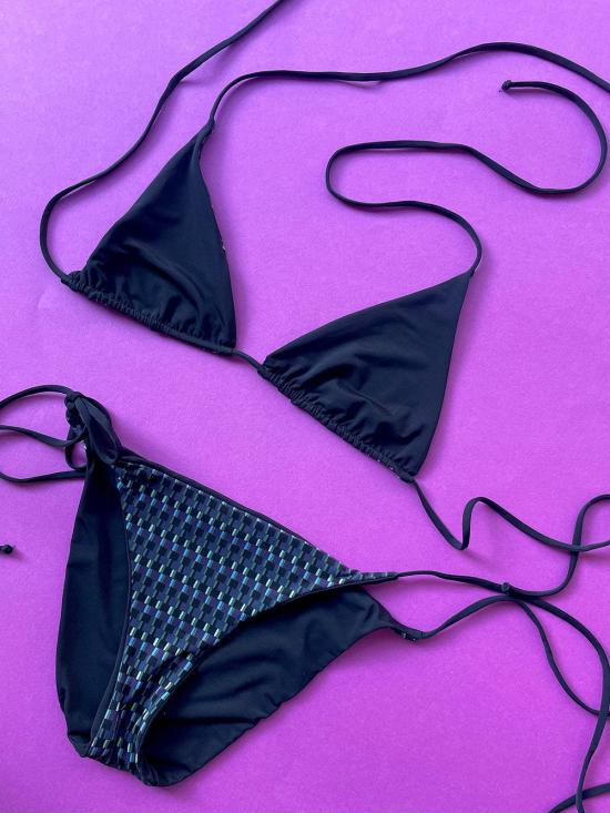  시위 비키니 수영복 시유 레일라 리버서블 타이 사이드 비키니 하의 블랙/멀티 - SIYU