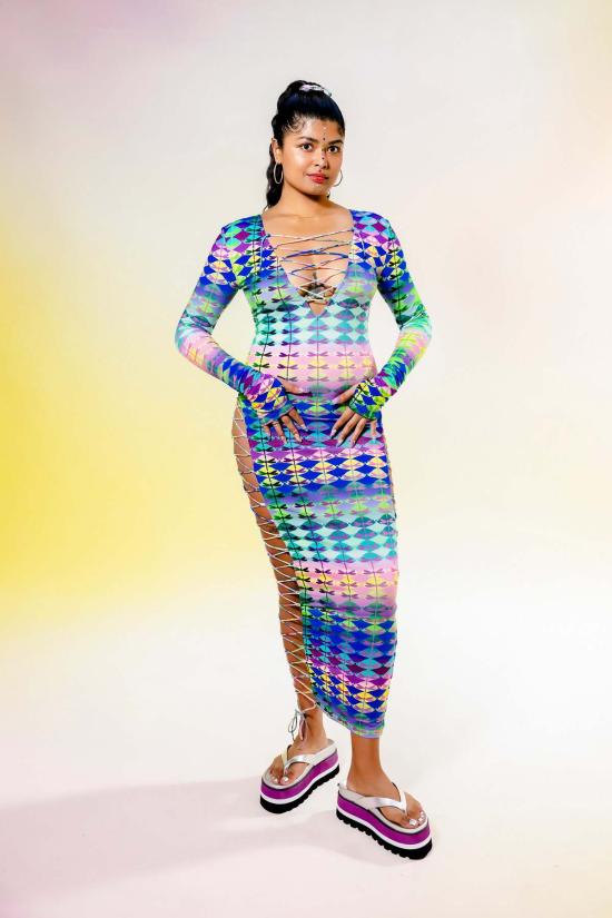  아바카시 롱 원피스 타이업 맥시 드레스