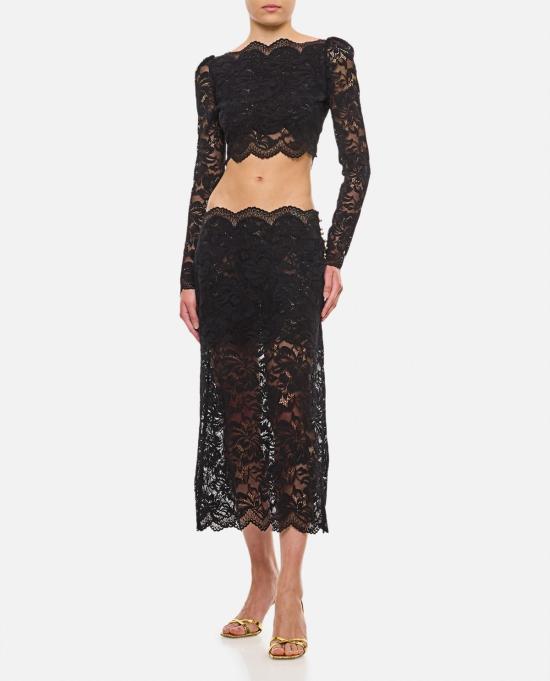  파코라반 롱 스커트 라반 레이스 롱 미디 스커트 블랙 - PACO RABANNE