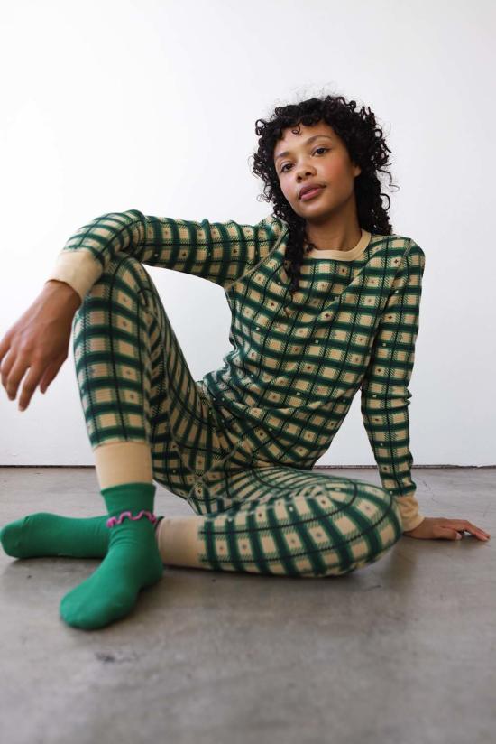  노블 긴팔 티셔츠 와플 탑 체크 - NOBLE