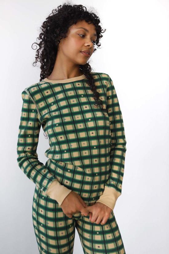  노블 긴팔 티셔츠 와플 탑 체크