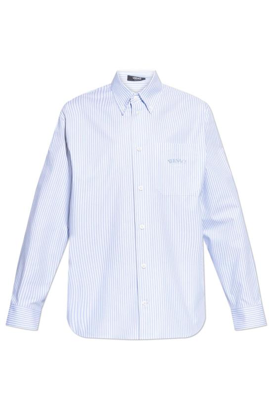  베르사체 긴팔 셔츠 포켓 셔츠, 투명 블루