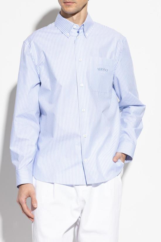  베르사체 긴팔 셔츠 포켓 셔츠, 투명 블루 - VERSACE