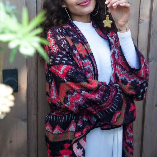  비스마야 가디건 산토 기모노 블랙 체리 - VISMAYA