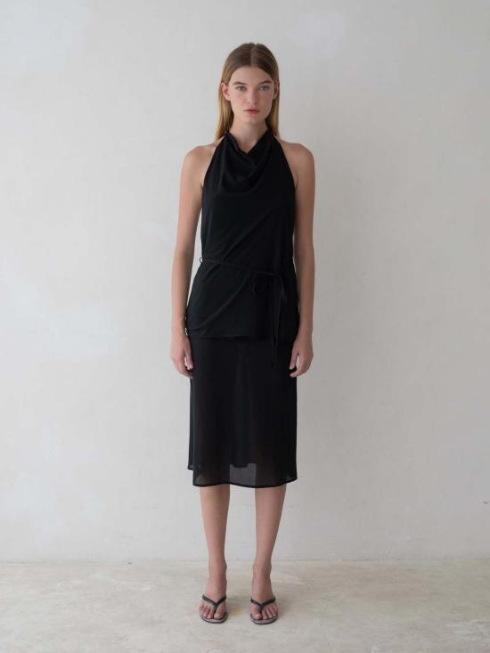  벨 안나 미디 스커트 리아 실크 스커트 블랙