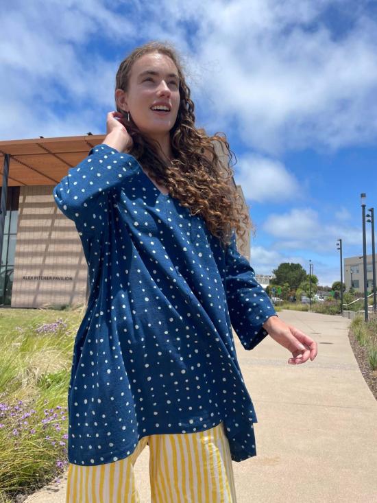  해피 프렌치 갱 숏 원피스 인디고 & 도트 드레스 인디고/도트