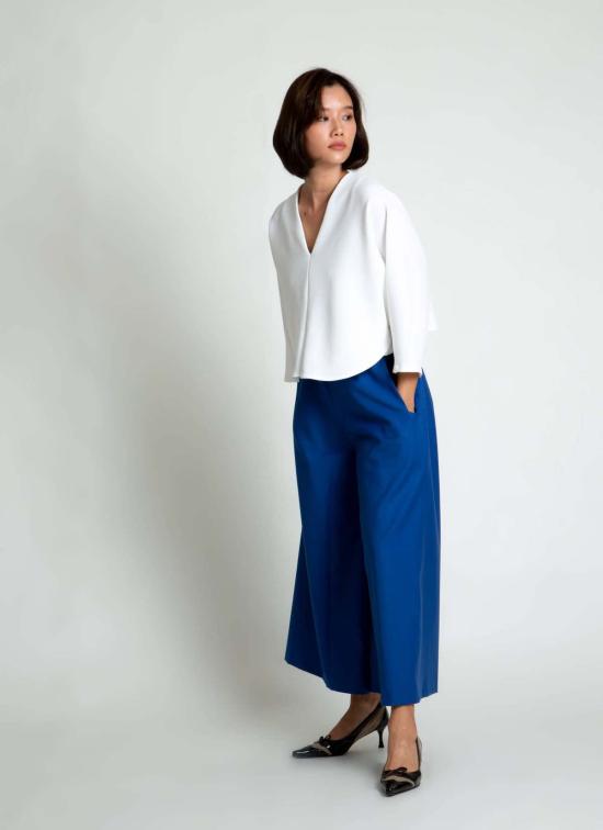  카렘 크롭 팬츠 스테이먼 크롭 포켓 팬츠 (엘라스틱 허리) 아주르 블루 - KAAREM