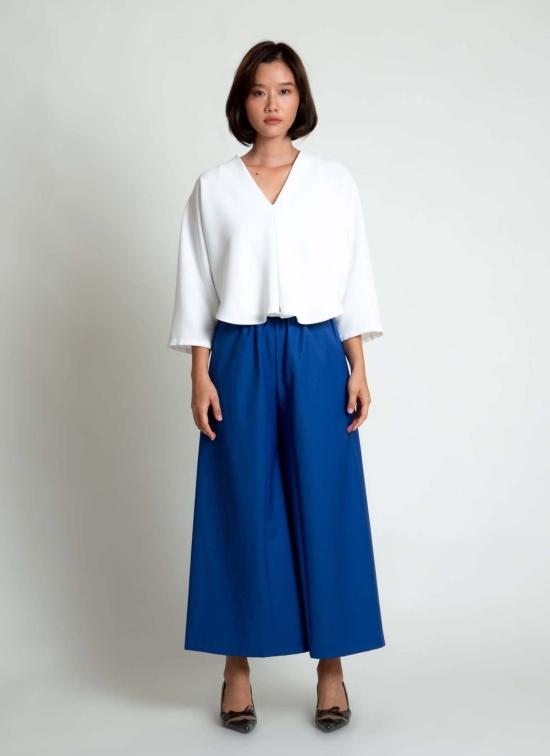  카렘 크롭 팬츠 스테이먼 크롭 포켓 팬츠 (엘라스틱 허리) 아주르 블루 - KAAREM