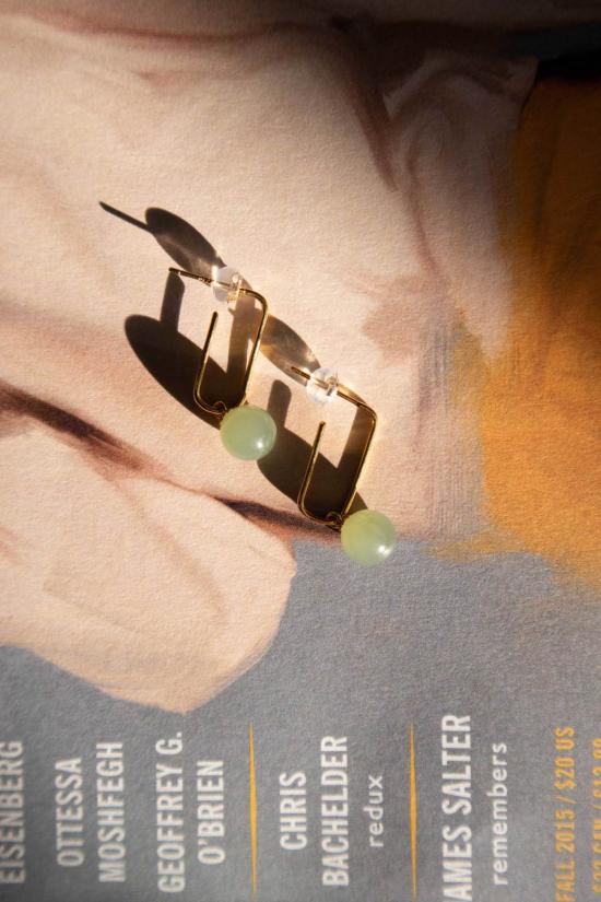  세레 이어링 세리 핀 옥구슬 귀걸이 (녹색/금색) - SEREE