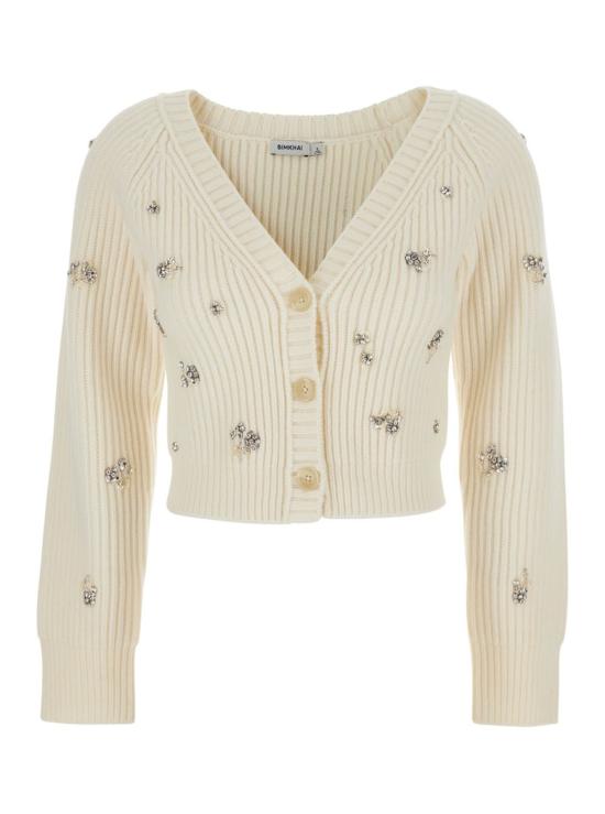  조나단 심카이 가디건 노바 크롭 라인스톤  화이트