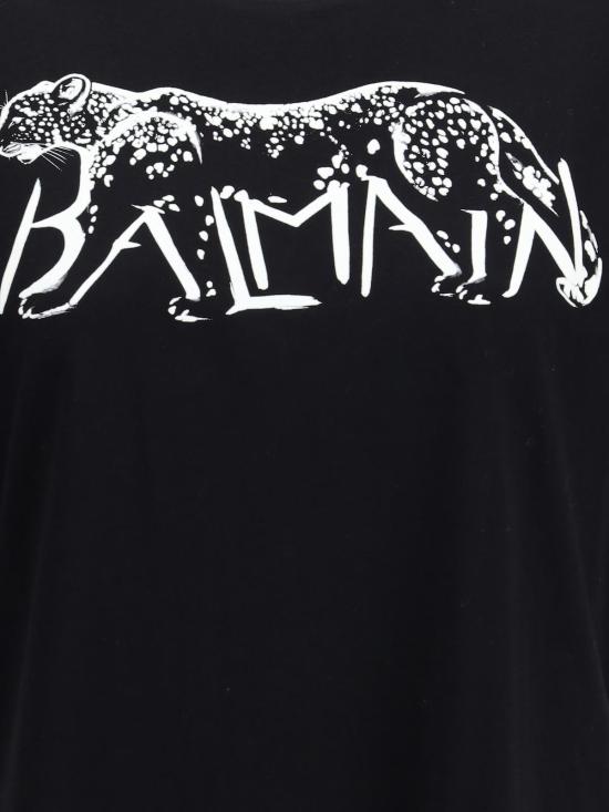  발망 반팔 티셔츠 레오파드 프린트 티셔츠 - BALMAIN