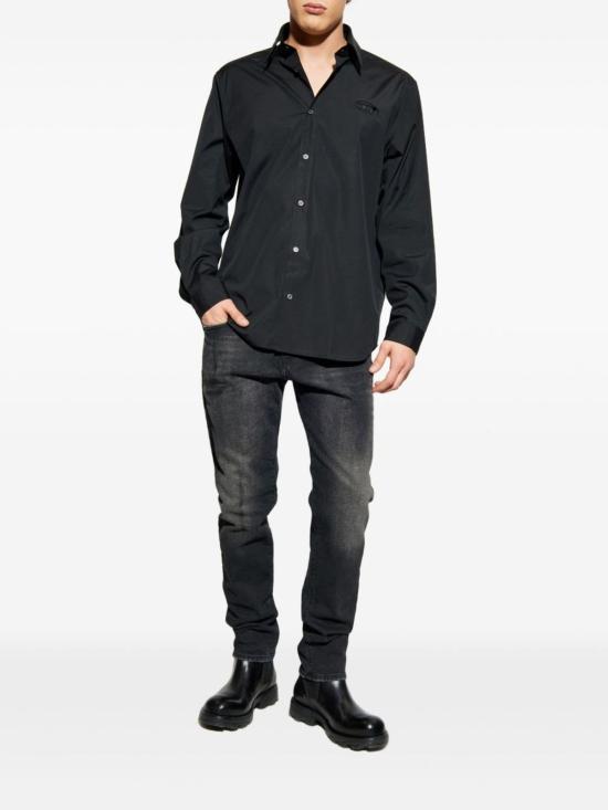  디젤 긴팔 셔츠 S 심플리 GSBH 로고 자수 셔츠 블랙 - DIESEL