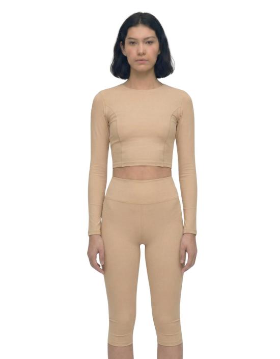  hauslabel 긴팔 티셔츠 하우스라벨 롱 슬리브 크롭 탑 카멜