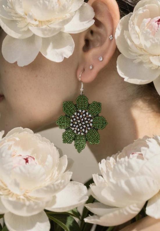  이키비 이어링 그린 비즈 귀걸이 (녹색)