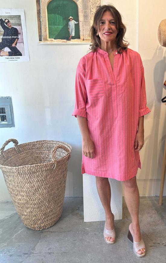  Two 튜닉 밝은 핑크색 줄무늬 긴팔 버튼  (2개) - OTHER BRANDS