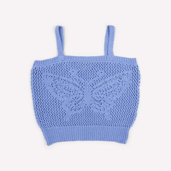  지지 니트웨어 민소매 티셔츠 버터플라이 코튼 니트 탱크탑 - GIGI KNITWEAR
