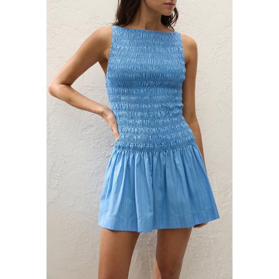  페이스풀더브랜드 숏 원피스 페이스풀 더 브랜드 마리아 미니 드레스 미코 핀스트라이프 블루 - FAITHFULL THE BRAND