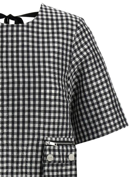  가니 숏 원피스 크링클 체크 미니 드레스 화이트/블랙 - GANNI