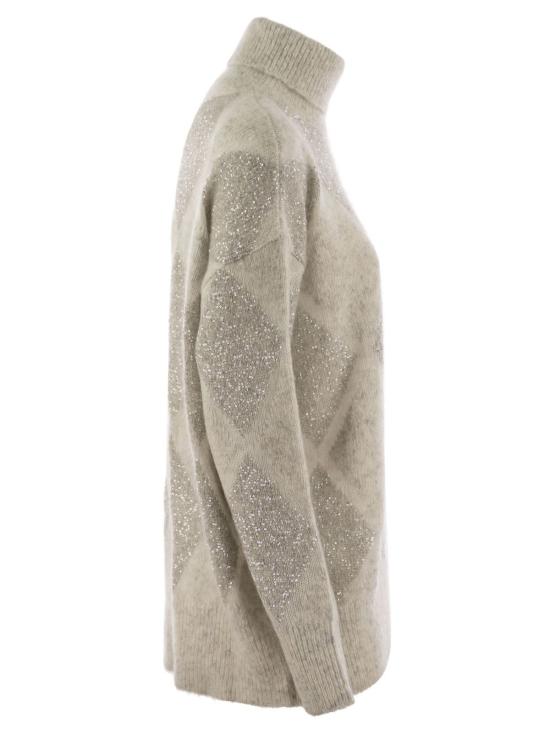  브루넬로 쿠치넬리 터틀넥 눈부신 아가일  스웨터 펄 - BRUNELLO CUCINELLI