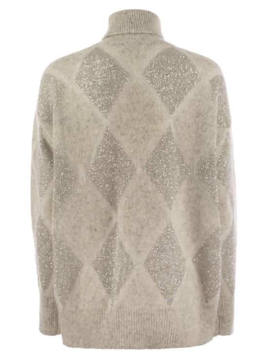  브루넬로 쿠치넬리 터틀넥 눈부신 아가일  스웨터 펄 - BRUNELLO CUCINELLI