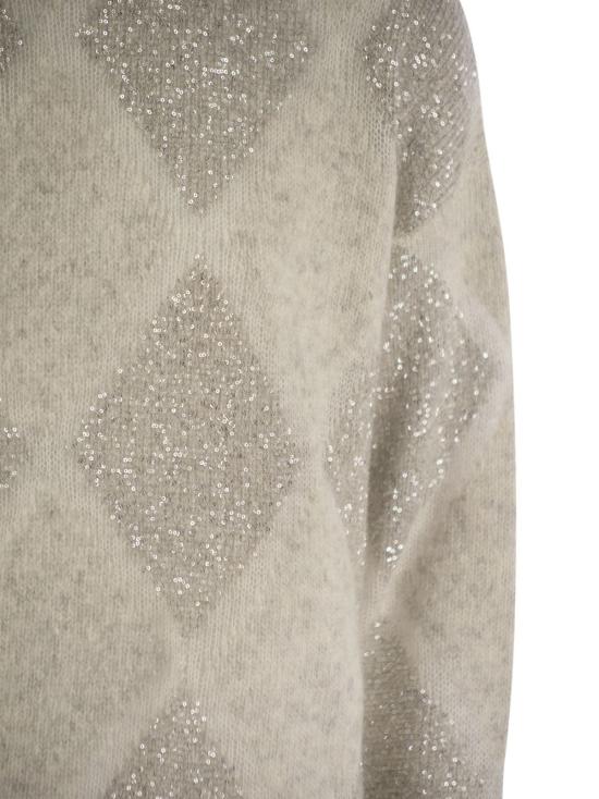  브루넬로 쿠치넬리 터틀넥 눈부신 아가일  스웨터 펄 - BRUNELLO CUCINELLI