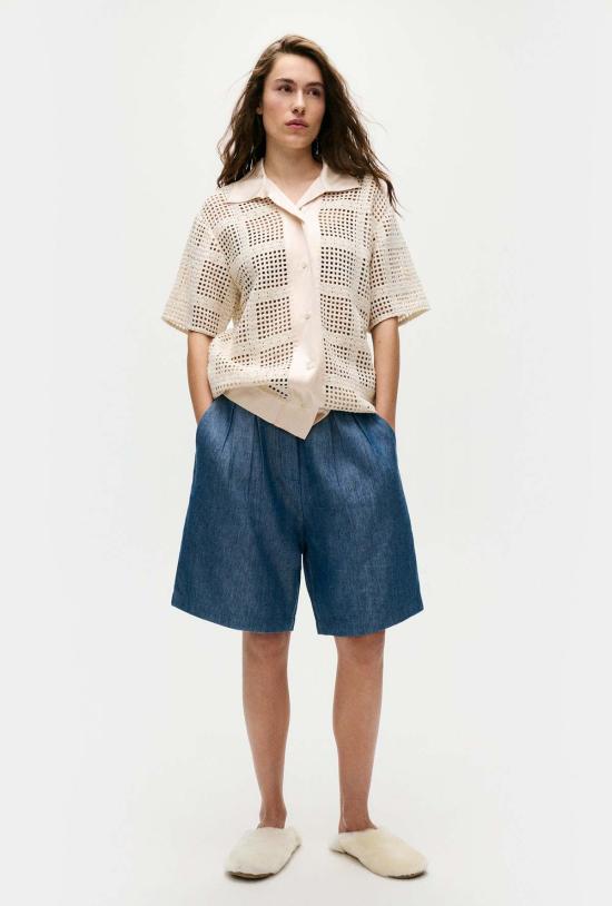  실크 런드리 셔츠 실크 세탁 면 격자무늬 할아버지 셔츠 내추럴 - SILK LAUNDRY