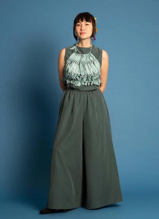  카렘 블라우스 커넥트 2 핸드니트 실크 크롭 홀터넥 타이 탑 - KAAREM