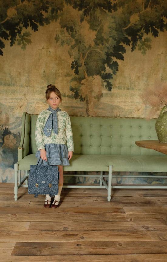  [키즈] 봉주르 풀오버 어린이용  니트 점퍼, 녹색 꽃무늬 태피스트리