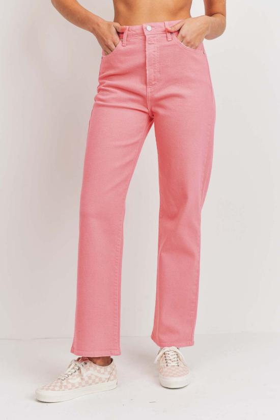  저스트 블랙 데님 데님 팬츠 울트라 하이 대디 진 미디엄 데님/버블검/블랙