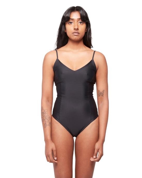  하우스라벨 바디수트 티셔츠 Hauslabel V 넥 바디수트 느와르