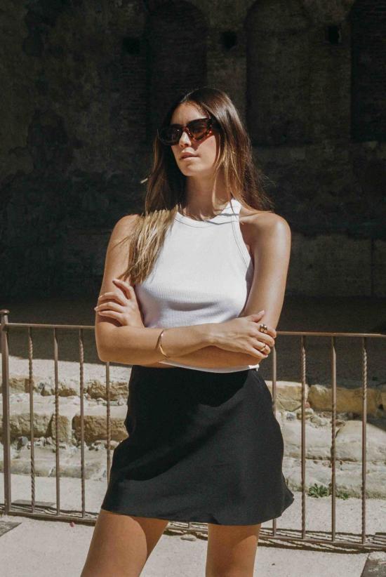  메릿 찰스 숏 스커트 매디슨 실크 슬립 스커트 블랙