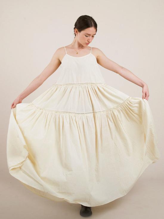  이키비 롱 원피스 코튼 플라워 드레스 오프 화이트 - IKKIVI