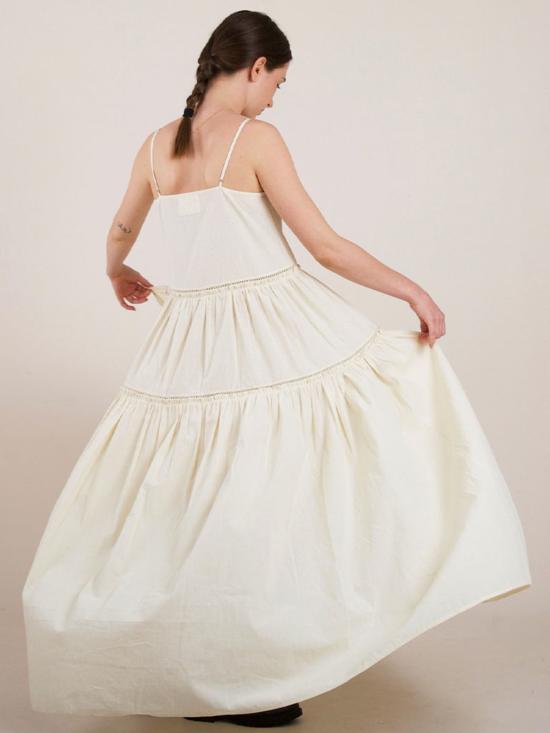  이키비 롱 원피스 코튼 플라워 드레스 오프 화이트 - IKKIVI