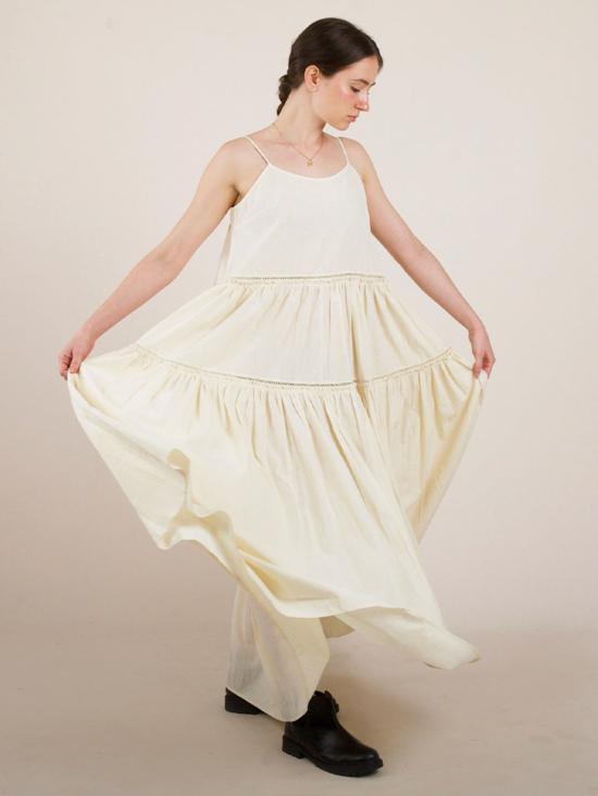  이키비 롱 원피스 코튼 플라워 드레스 오프 화이트 - IKKIVI