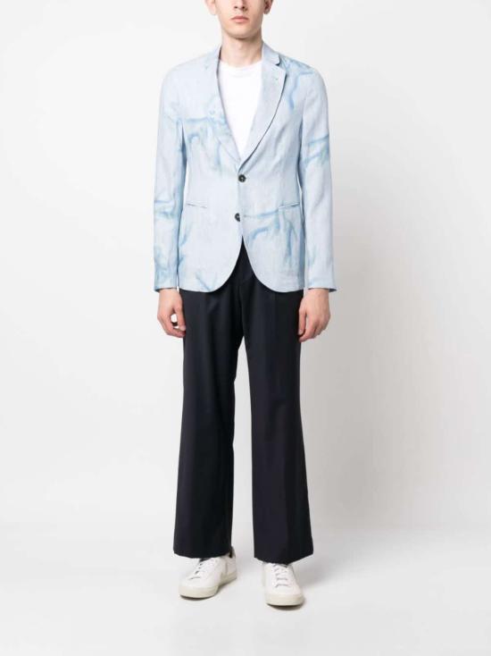  엠포리오 아르마니 수트 자켓 프린트 싱글 브레스트 블레이저 라이트 블루 - EMPORIO ARMANI