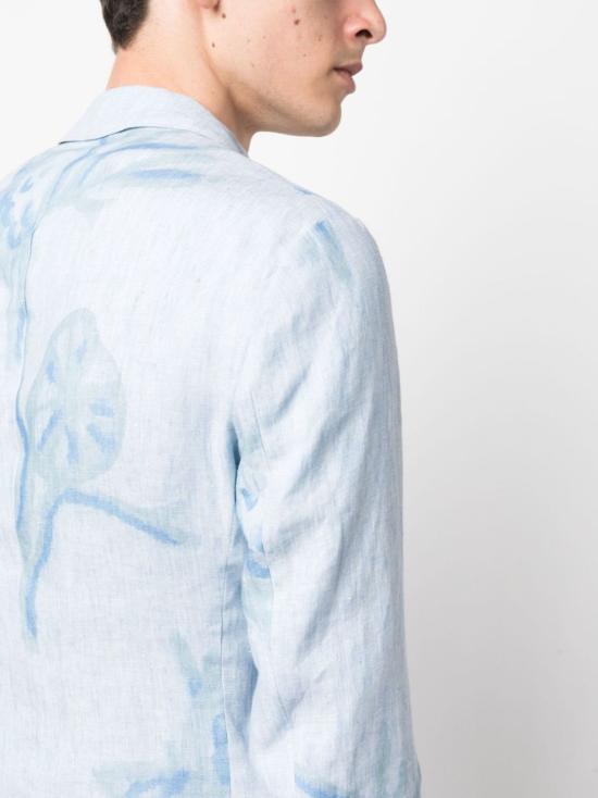  엠포리오 아르마니 수트 자켓 프린트 싱글 브레스트 블레이저 라이트 블루 - EMPORIO ARMANI