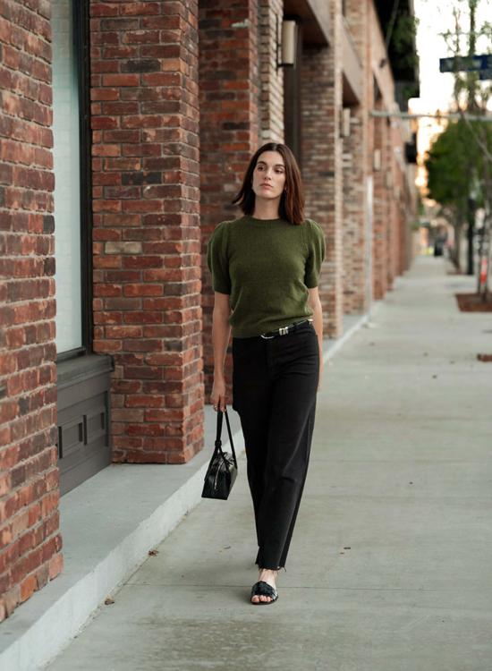  w. Cashmere 반팔 티셔츠 W. 캐시미어 아리아 반팔 캐시미어 스웨터 베이 리프 - OTHER BRANDS