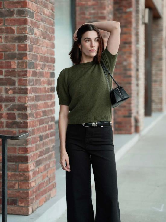  w. Cashmere 반팔 티셔츠 W. 캐시미어 아리아 반팔 캐시미어 스웨터 베이 리프