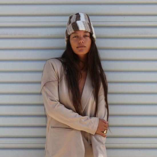  민가 모자 밍가 알파카 비니 내추럴 스트라이프 - MINGA