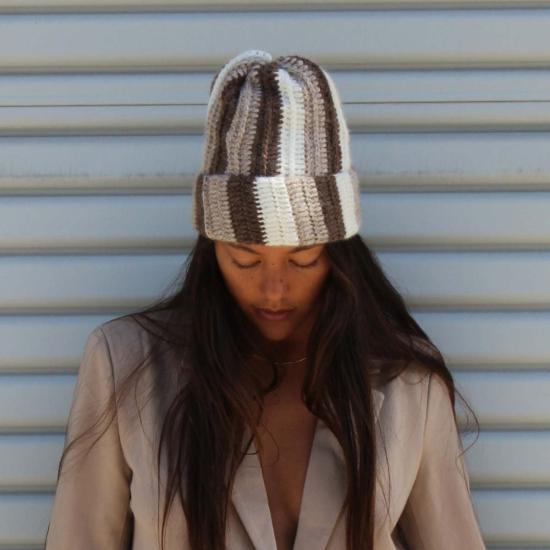  민가 모자 밍가 알파카 비니 내추럴 스트라이프 - MINGA