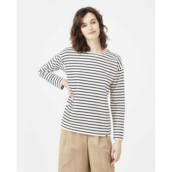  큘 긴팔 티셔츠 쿨레 더 보이프렌드 탑 크림/네이비 - KULE