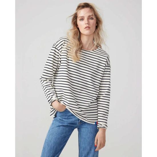  큘 긴팔 티셔츠 쿨레 더 보이프렌드 탑 크림/네이비