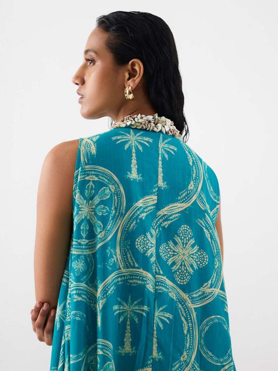  IKKIVI 롱 원피스 이키비 코코넛 팜 A라인 드레스 블루 - IKKIVI