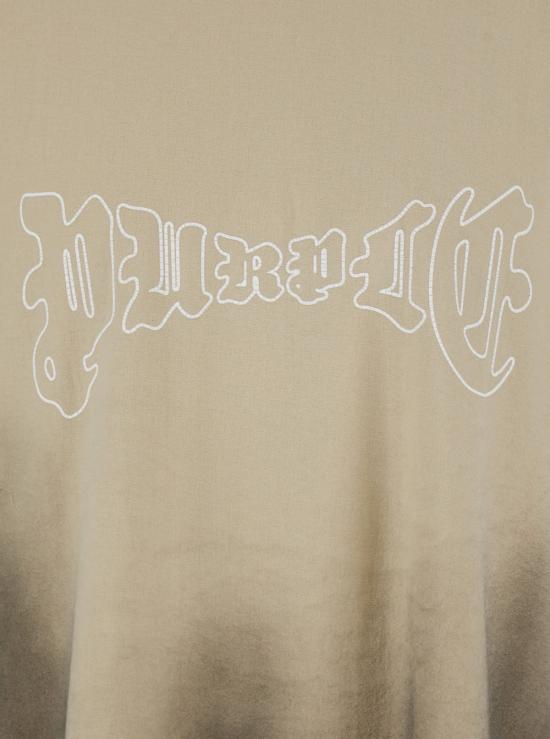  퍼플 브랜드 반팔 티셔츠 로고 프린트와 바랜 듯한 베이지색 효과가 있는 보라색 크루넥 티셔츠 - PURPLE BRAND