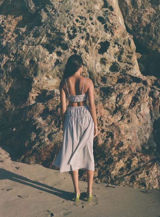  파리 데사이 미디 스커트 루샤 스트라이프 스커트 에스프레소/화이트 스트라이프