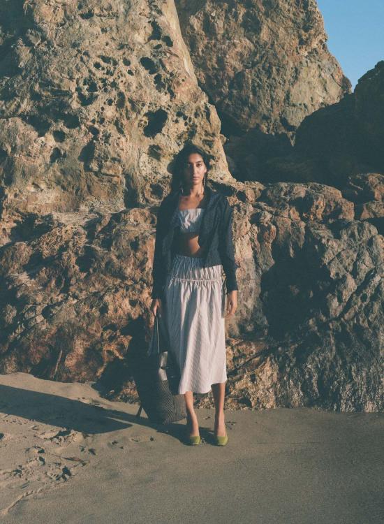  파리 데사이 미디 스커트 루샤 스트라이프 스커트 에스프레소/화이트 스트라이프 - PARI DESAI